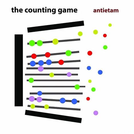 Texte: "the counting game", "antietam". Bunte Kugeln auf Linien, ähnlich einem Abakus, mit einigen Kugeln lose daneben.
