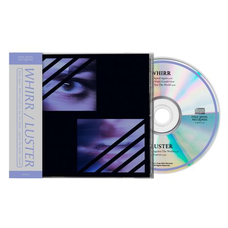 WHIRR / LUSTER, Blau-violette Streifen und Augen, CD mit Songtiteln.