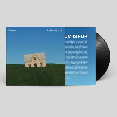 Cover mit weißem Text: "Michigander, Over Before You Know It". Schräges Haus auf grünem Hügel unter blauem Himmel.