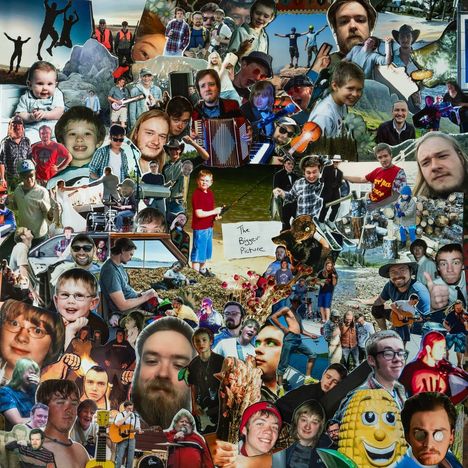 Eine Collage mit vielen Menschen in unterschiedlichen Szenen. In der Mitte steht "The Bigger Picture".