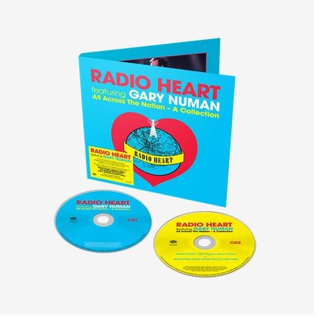 Text: "Radio Heart featuring Gary Numan: All Across The Nation - A Collection". Eine CD-Box mit Cover und zwei CDs.