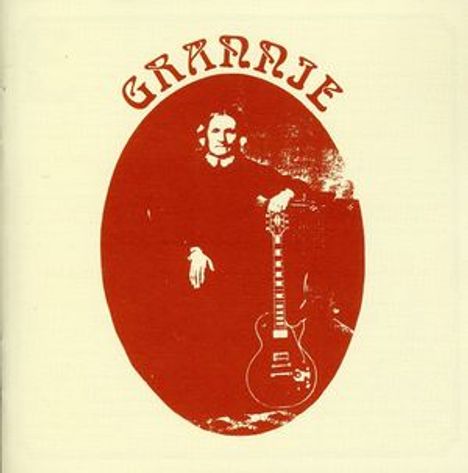 Oben steht "GRANNIE" in stilisierter Schrift. Eine Person lehnt an einer Gitarre, rot auf beigem Hintergrund.