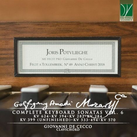 "Joris Potvlieghe", "Giovanni De Cecco", "Complete Keyboard Sonatas Vol. 6", "Clavichord"; Claviertasten im Vordergrund.