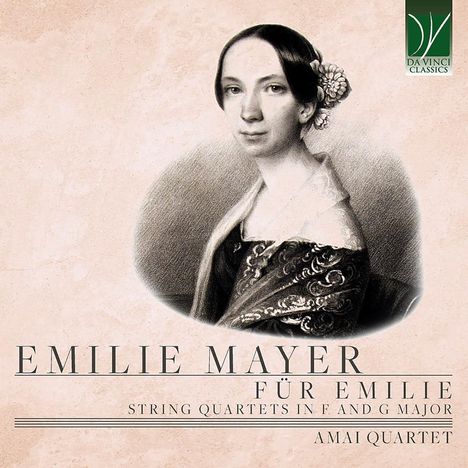 Titel: "EMILIE MAYER - FÜR EMILIE". Ein gezeichnetes Porträt einer Frau in historischer Kleidung. Oben rechts ein Logo.