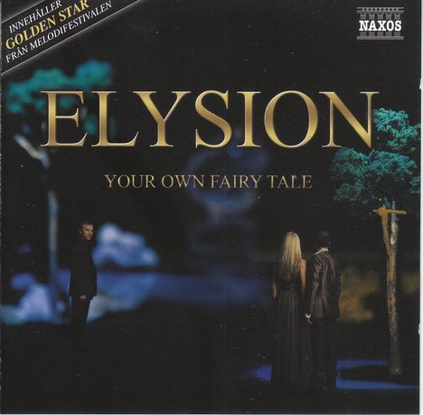 "ELYISON" und "YOUR OWN FAIRY TALE" sind in goldenen Buchstaben zu lesen. Drei Personen stehen in einer Waldkulisse.