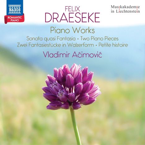 "Felix Draeseke: Piano Works, Sonata quasi Fantasia, Two Piano Pieces", davor violette Blume auf Wiese.
