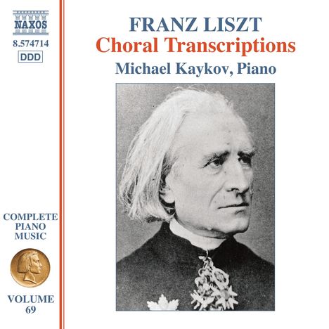 FRANZ LISZT: Choral Transcriptions. Michael Kaykov, Piano. Schwarz-weißes Porträt eines älteren Mannes mit weißen Haaren.