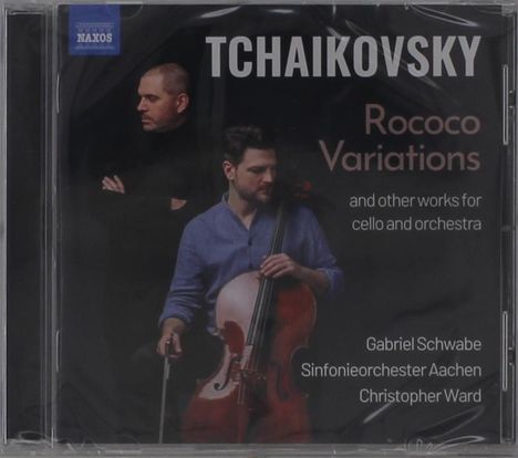 Text: "Tchaikovsky Rococo Variations and other works for cello and orchestra." Zwei Männer, einer mit Cello, auf der Vorderseite.