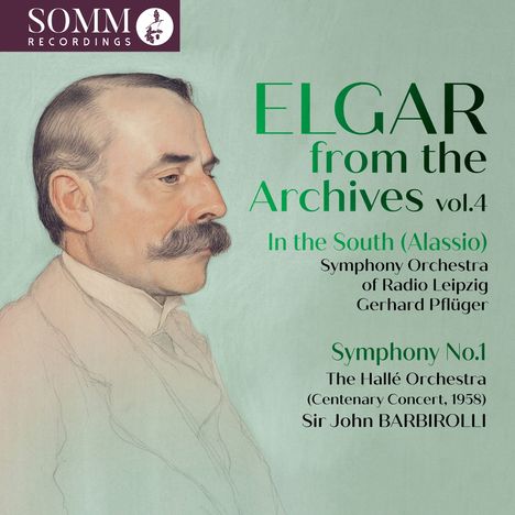 „ELGAR from the Archives vol.4“ in grüner Schrift, Illustration eines Mannes im Profil mit Schnurrbart. Oben links Logo.
