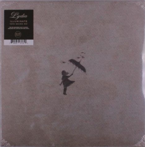 Text oben links: "Lydia", "ILLUMINATE", "She Values Me!". Illustration: Ein Kind mit einem Regenschirm, fliegende Vögel.