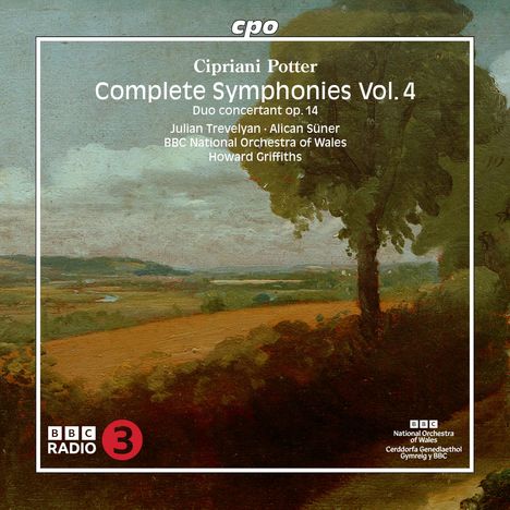 „Cipriani Potter, Complete Symphonies Vol. 4“ ist zu sehen, mit einer Landschaftsillustration: Felder und Baum im Vordergrund.