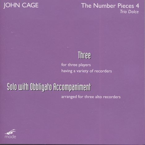 John Cage (1912-1992): Three für 3 Blockflöten, CD
