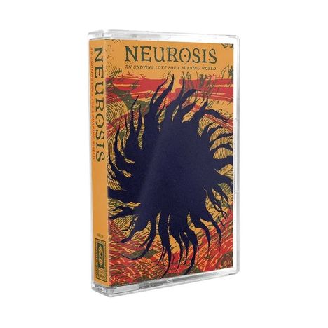 „NEUROSIS“ und „AN UNDYING LOVE FOR A BURNING WORLD“. Design: Dunkle, flammenartige Form vor rotem Hintergrund.