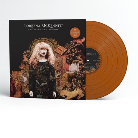 Text: "Loreena McKennitt", "the mask and mirror", "limited edition colored vinyl". Cover mit Person und mystischen Elementen.
