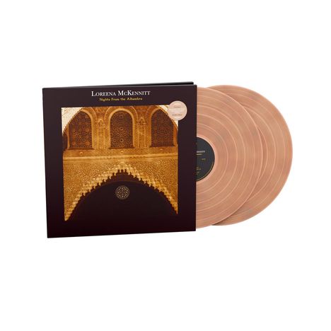 Aufschrift: "Loreena McKennitt - Nights from the Alhambra". Zwei durchsichtige Schallplatten und ein kunstvolles Cover.