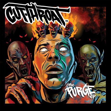 „CUTTHROAT“ oben, „The Purge EP“ unten. Illustration zeigt bedrohliche, zombieartige Figuren und Flammen.