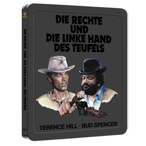 "Die rechte und die linke Hand des Teufels" steht groß. Zwei Männer in Hüten, einer trägt weiß, der andere schwarz.