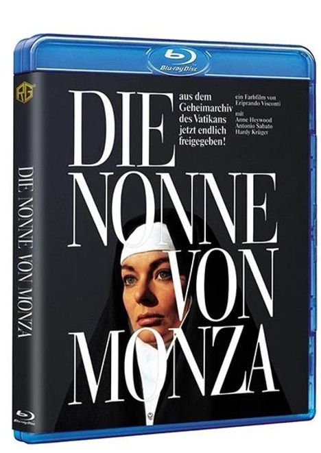 "DIE NONNE VON MONZA" in großen Buchstaben dominiert. Eine Nonne mit Schleier schaut ernst. Blu-ray-Hülle.
