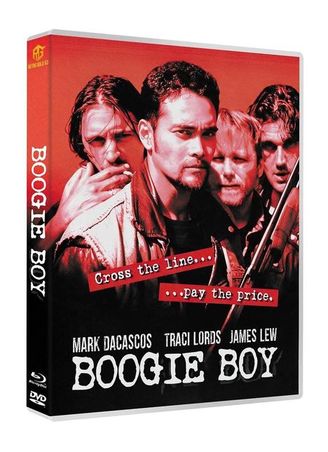 "Cross the line... ...pay the price." Darunter: "Mark Dacascos Traci Lords James Lew BOOGIE BOY". Vier ernst dreinblickende Personen.