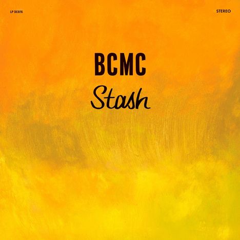"BCMC Stash" in schwarzer Schrift auf orange-gelbem Hintergrund mit leichtem Farbverlauf.
