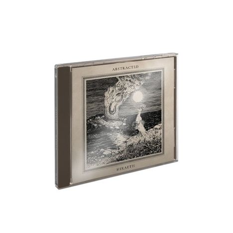 Texte: "ABSTRACTED", "HIRAETH".  
Illustration eines Menschen am Meer unter einem großen Baum, der einen hellen Mond hält.