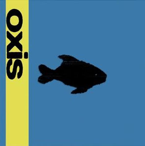 Text: „Oxis“ vertikal in Schwarz auf gelbem Streifen. Silhouette eines Fisches auf blauem Hintergrund.