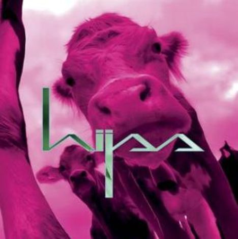 Text: "wippa". Eine Nahaufnahme von Kühen in Magenta-Tönen.