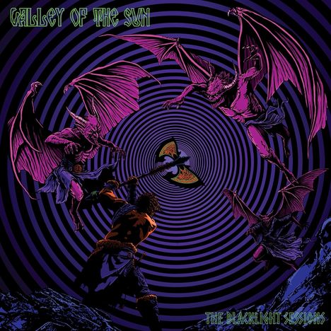 „Valley of the Sun“, „The Blacklight Sessions“. Illustration mit Menschen und geflügelten Dämonen vor hypnotischen Spiralen.