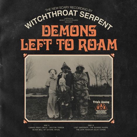 Albumcover: "Demons Left to Roam" von Witchthroat Serpent. Vier Personen in alten Kostümen stehen auf einem Feld.