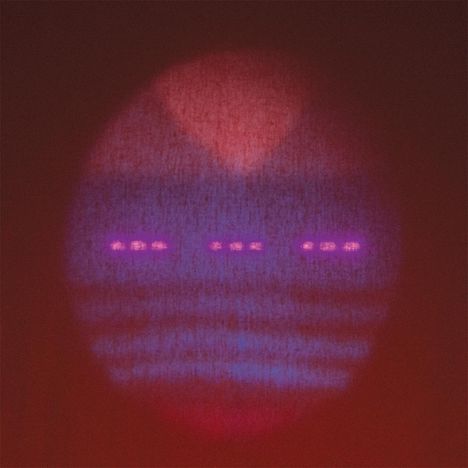 Verschwommene lila Linien auf blauem Hintergrund, mit einem rötlichen Kreis oben, erzeugen eine futuristische, leuchtende Atmosphäre.