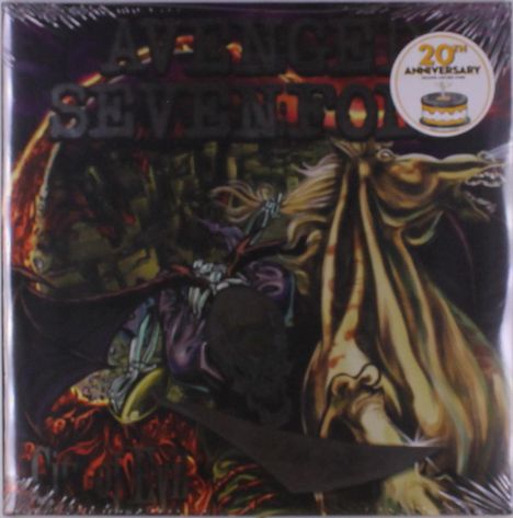 "Avenged Sevenfold" und "20th Anniversary" sind sichtbar. Illustration eines Skeletts auf einem Pferd in dynamischer Szene.