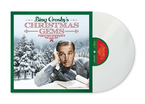 "CHRISTMAS GEMS DELUXE EDITION" in roter Schrift. Mann in Anzug, winterliche Landschaft, weiße Schallplatte.