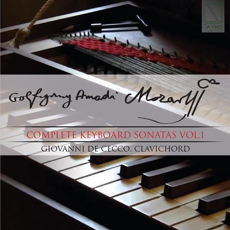 "Complete Keyboard Sonatas Vol.1, Giovanni De Cecco, Clavichord" auf Klaviertastatur mit Saiten. Logo oben rechts.