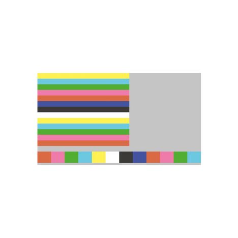 Illustration mit horizontalen, bunten Streifen und einer grauen Fläche rechts. Unten bunte Quadrate.