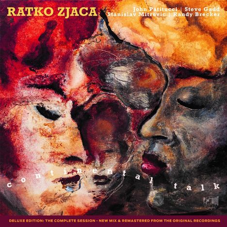 "RATKO ZJACA", "continental talk", Namen von Musikern auf gemaltem, farbenfrohem Hintergrund mit zwei abstrakten Gesichtern.
