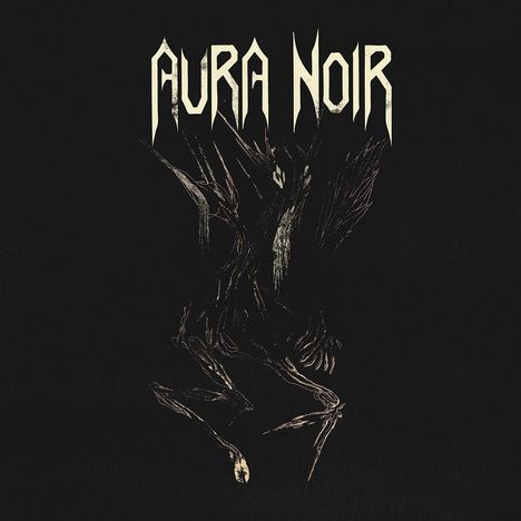 "AURA NOIR" in gotischer Schrift. Darunter eine dunkle, abstrakte, baumartige Gestalt auf schwarzem Hintergrund.
