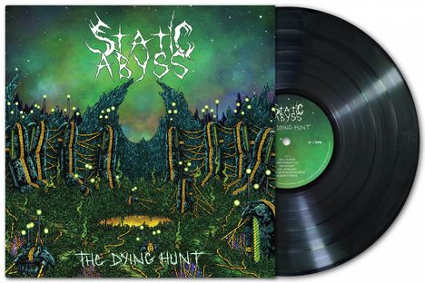 Das Vinyl-Cover zeigt den Text "STATIC ABYSS" und "THE DYING HUNT" in weißer, verzerrter Schrift vor einer mystischen Landschaft.