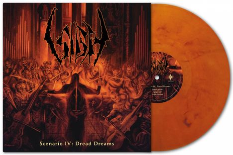 „Scenario IV: Dread Dreams“ ist unten in gelber Schrift zu sehen. Ein orangefarbenes Vinyl zeigt chaotische Dämonen.