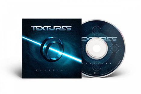 "TEXTURES" und "GENOTYPE" erscheinen auf einem dunklen CD-Cover mit blauem Lichtstrahl und kreisförmigem Design.