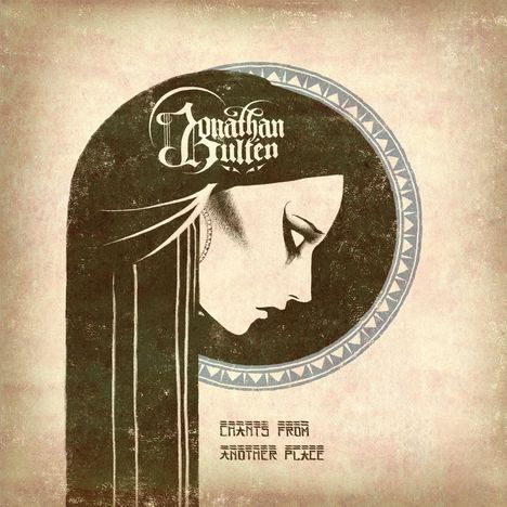 „Jonathan Hultén, Chants From Another Place“: Illustration eines melancholischen Profils mit langen Haaren und einem Kreis.