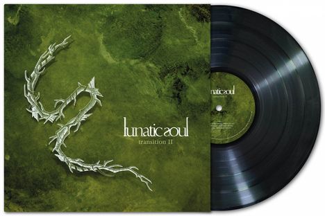 „lunatic soul transition II“; grüner Hintergrund mit astähnlichem Design, daneben eine schwarze Schallplatte.