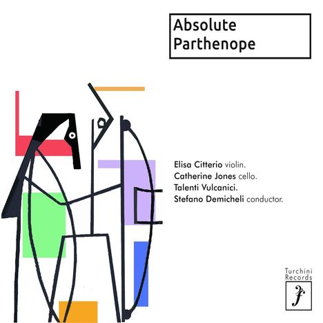 "Absolute Parthenope"; Elisa Citterio Violine, Catherine Jones Cello. Abstrakte Illustration mit farbigen Rechtecken.