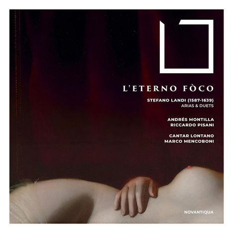 "L'ETERNÒ FÒCO" von Stefano Landi. Eine Hand liegt auf einem Körper vor dunkelrotem Hintergrund.
