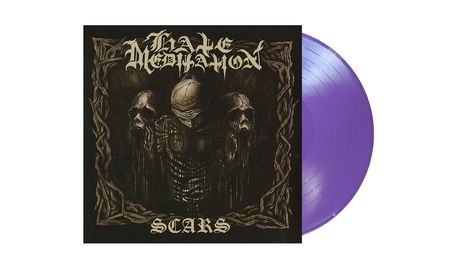 Oben: "THALÉ MEDIATION". Unten: "SCARS". Illustration: Skelette und Totenschädel. Eine lilafarbene Vinyl-Schallplatte.
