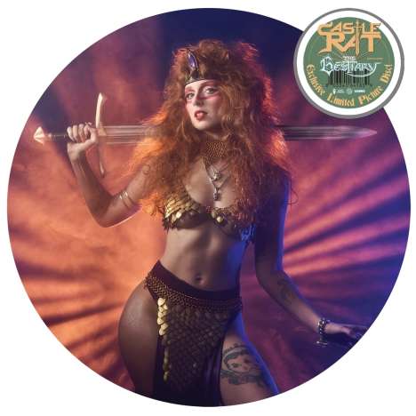 „Castle Rat“, „The Bestiary“, „Exclusive Limited Picture Disc“. Eine Frau in Rüstung mit Schwert, Licht im Hintergrund.
