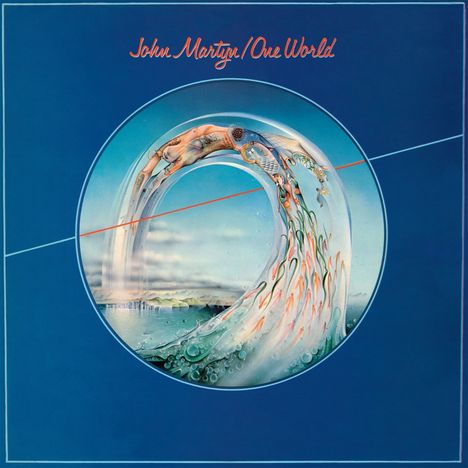 "John Martyn / One World" steht oben. Illustration: Eine bunte, surrealistisch gestaltete Welle in einem blauen Rahmen.