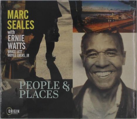 "Marc Seales with Ernie Watts, Bruce Lett, Moyes Lucas, Jr. People & Places." Eine Mischung aus Fotos und Illustrationen.