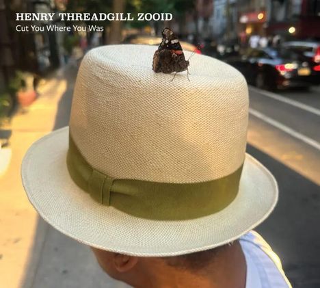 "HENRY THREADGILL ZOOID Cut You Where You Was" steht über einem hellen Hut mit grünem Band, auf dem ein Schmetterling sitzt.