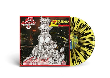 Text: "BLACK BANANAS", "63 AND BUNCH". Illustration: Zeichentrickfiguren vor Nachtstadt. Vinyl: Gelb mit schwarzen Mustern.