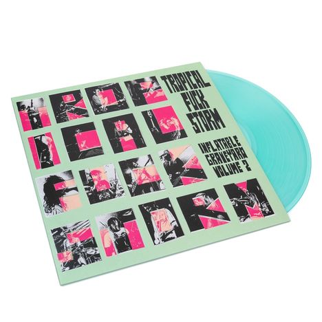 "Tropical Fuck Storm, Live at the Graveyard, Volume 2." Cover mit Fotos und türkisfarbener Schallplatte.